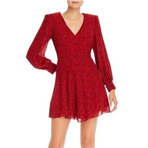 Alice + Olivia Red Cocktail Flare Leopard Long Sleeve Mini Dress Size 8